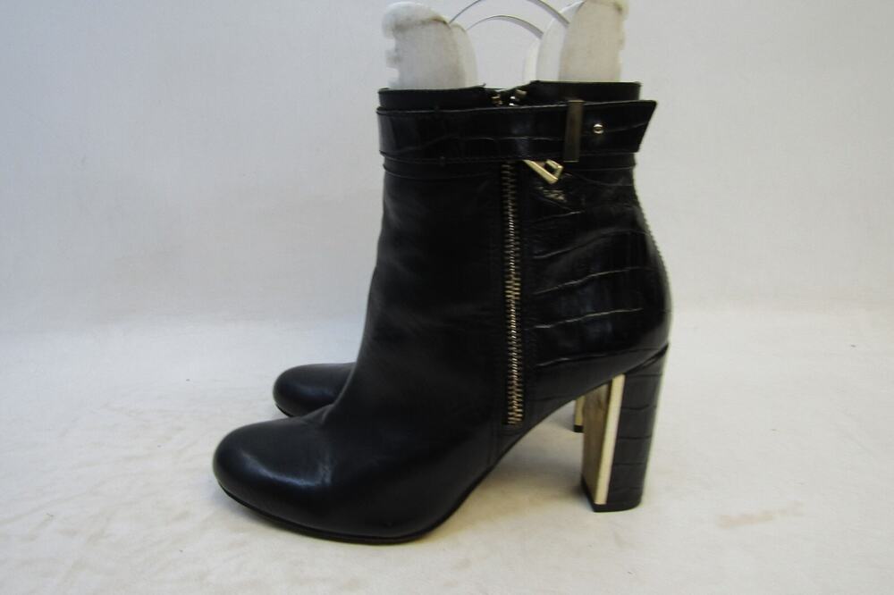 ANN TAYLOR Womens Size 8 M Black Leather Zip Buckle Ankle Fashion Boots Bootie